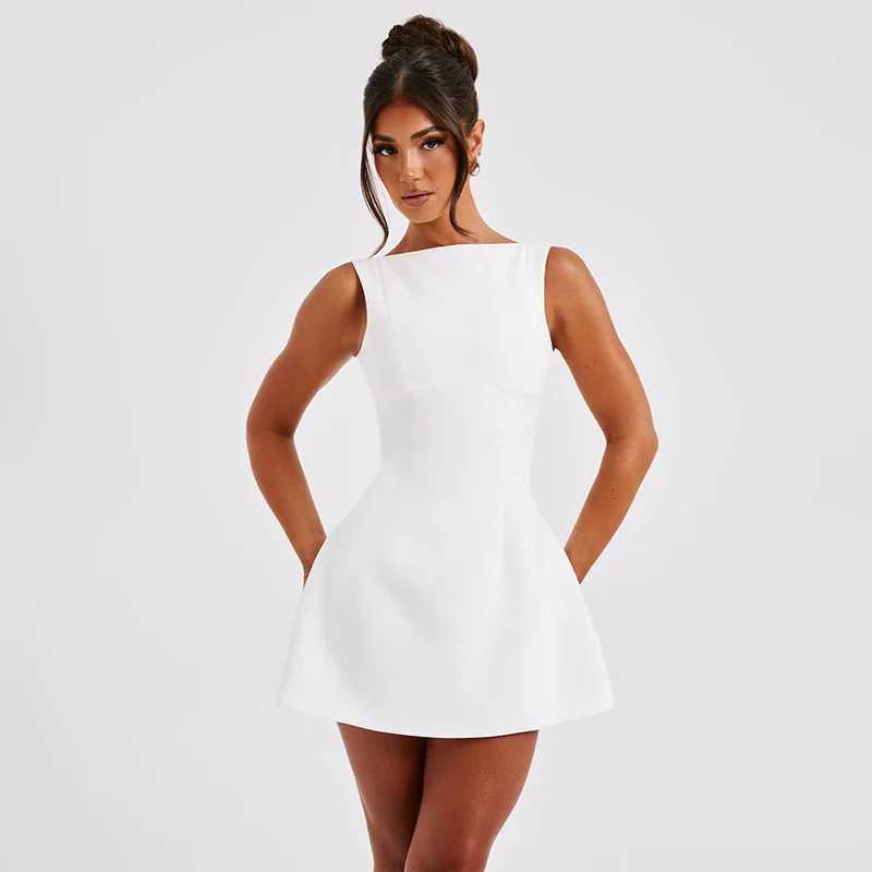 Basic Casual Dresses Cakulo 2025 White Backless Zipper Evening Party Dress Women 2024 Robes Elegant Sexy Dress Bodycon Mini Summer Dress Vestidos H252