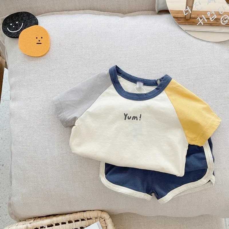 Sport Short Sleeve Outfits Kids Fashion Trendy Two Pieces Sets Color Matching T-shirts+Shorts Boys Baby Summer Clothing W250218