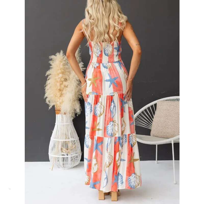 2025 Spring Summer New Women's Sexy High Waist Printed Lace Up Dress, Casual Split A-E Skirt, European And American