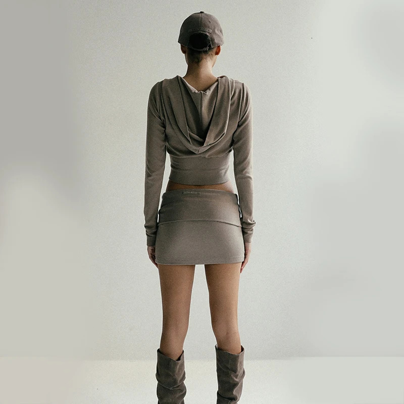 Badblood Zipper Hoodie for Womens Collection with Exposed Umbilical and Sexy ed Short 250213