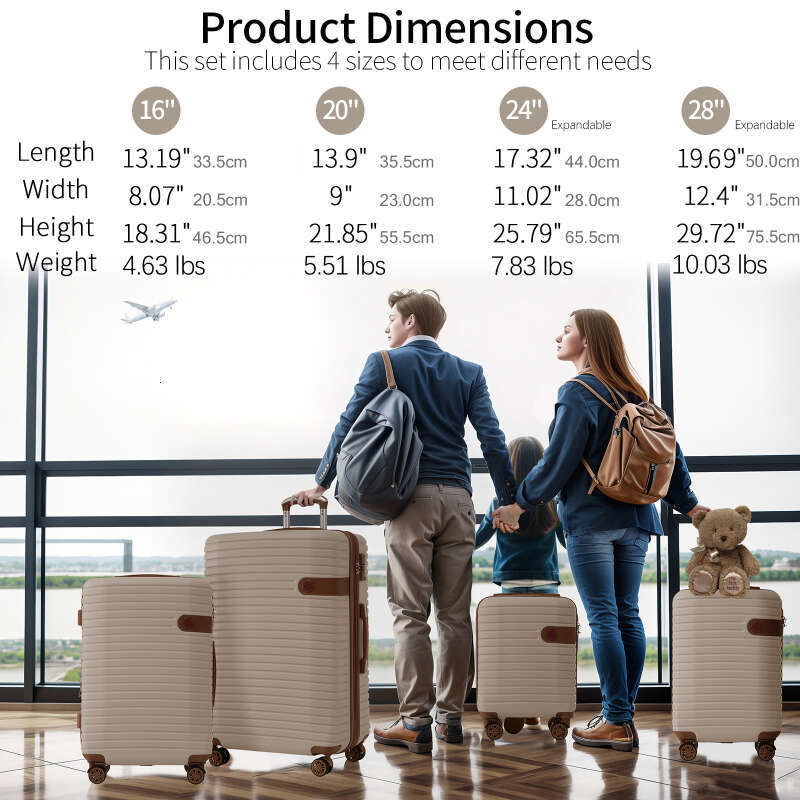 Piece Set Suitcase Set, ABS Hard Shell Lightweight Expandable Travel Lage with 4 Packing Cubes, TSA Lock, Spinner Wheels for Men Women(16/20/24/28)