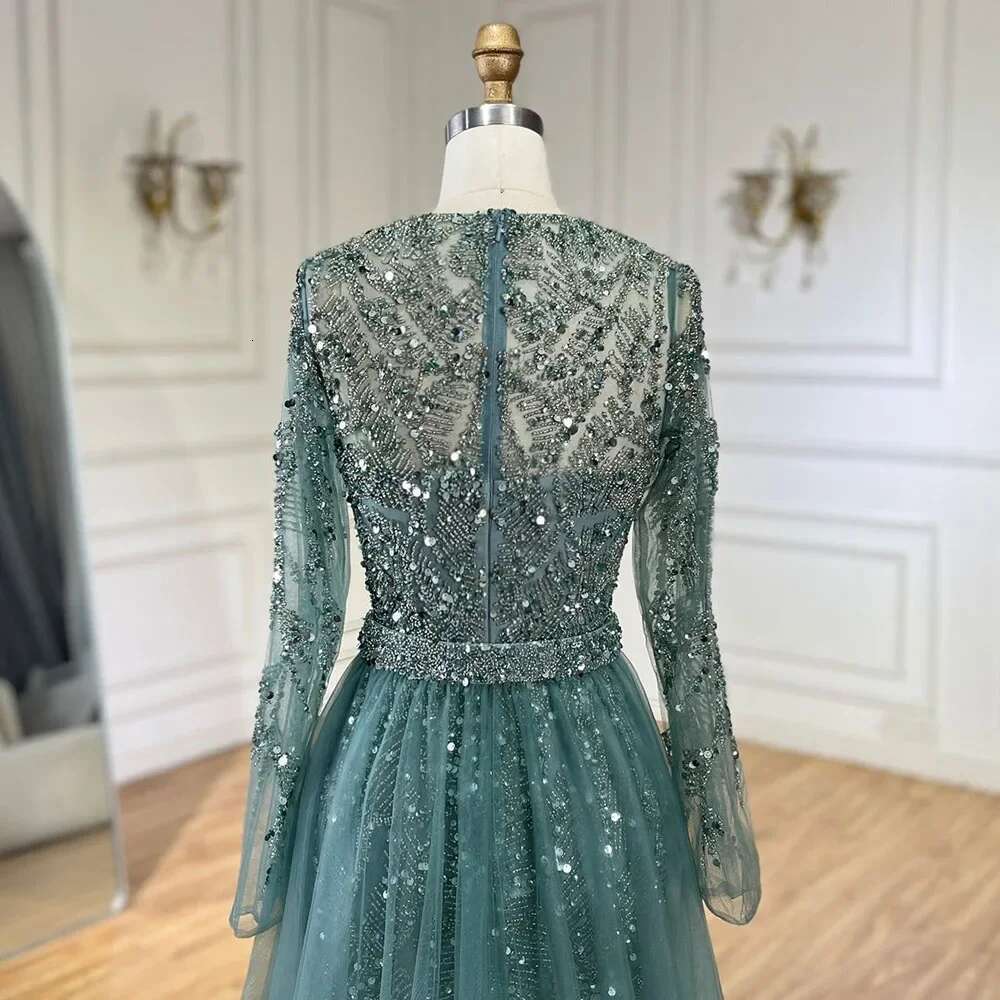 Turquoise Arabic Mermaid Gown With Tulle Overskirt And Beaded Evening Gowns Customize Wedding Party BLA s