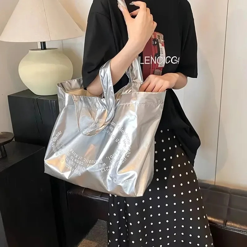 High End Fashion Versatile Large Capacity Bag for Women Niche n Trendy Tote Silver Letter Shoulder 250206
