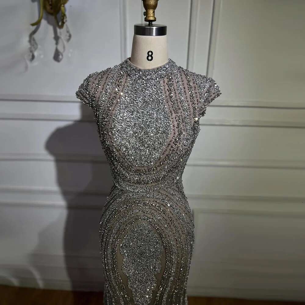 Dubai Arabic Gray Nude Mermaid Or Length Beaded Evening Dresses Gown Customize dresses Party
