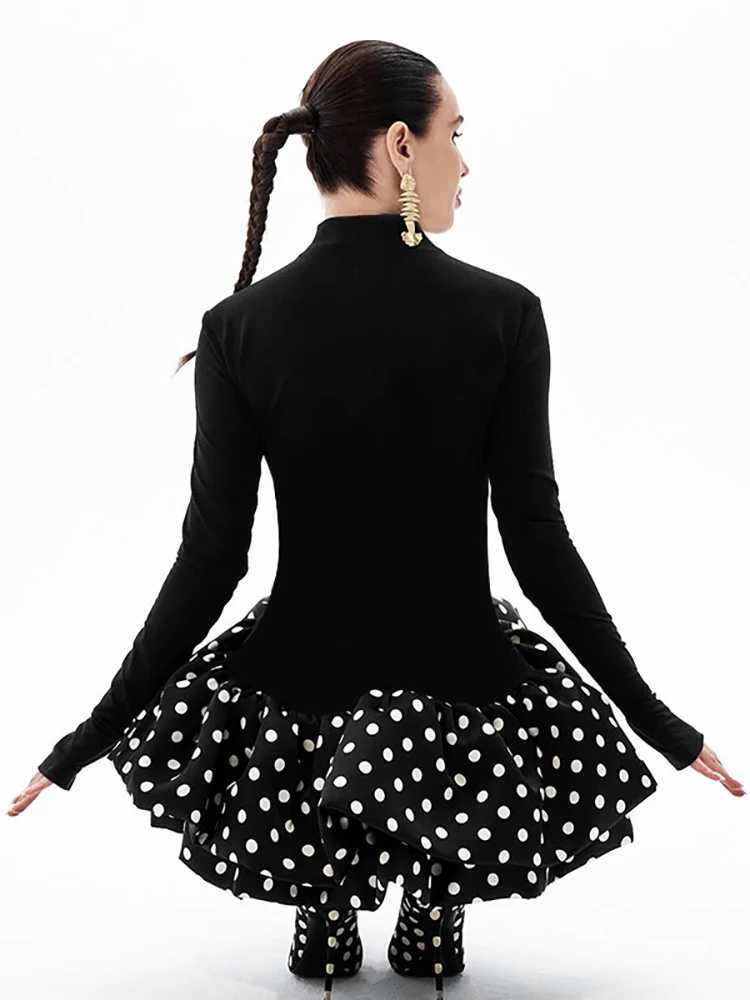 Basic Casual Dresses Fantoye Turtleneck Patchwork Print Polka Dot Women Mini Dress Leopard Long Slve Dress Female Winter Skinny Elegant Strtwear H2521