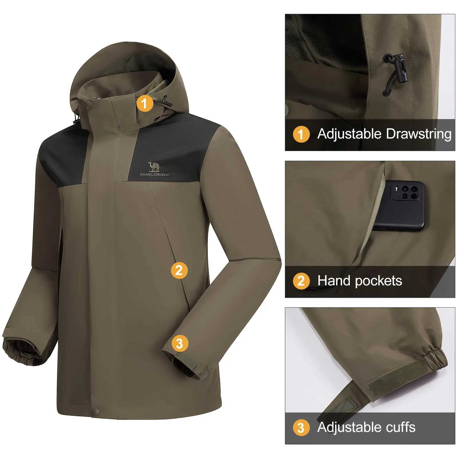 GOLDEN CAMEL Mens Rain Jackets Waterproof with Hood Lightweight Softshell Single Jackets Zip Up Windbreaker Jacket for HikingT250218