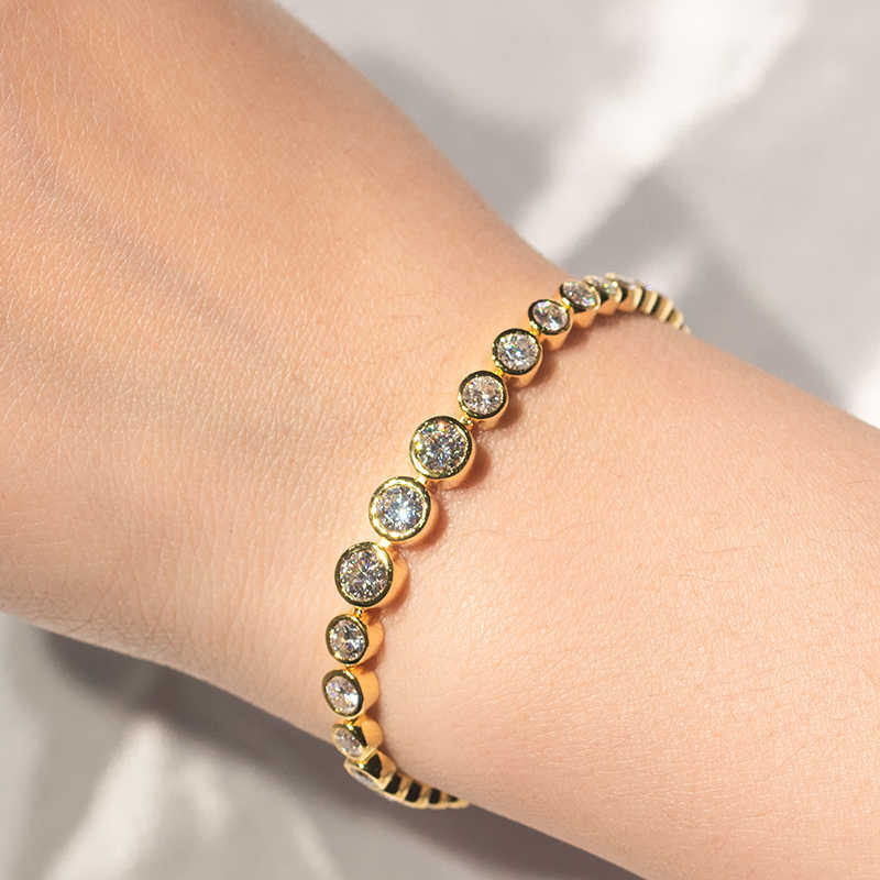 925 Sterling Silver 10k 14k 18k Gold Tennis Bracelet Graduating Bezel Setting Moissanite Diamond Tennis Bracelet