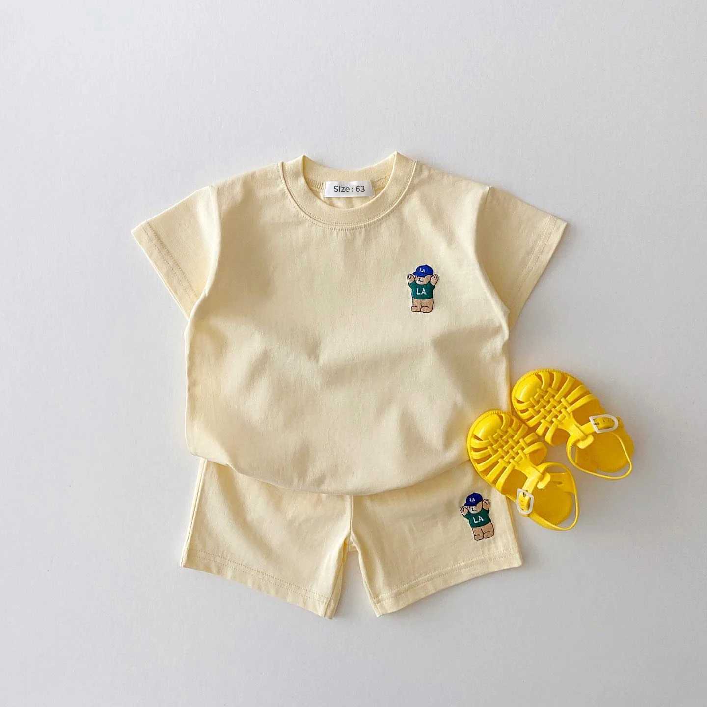 2024 Summer 2PCS Baby Clothes Infant Top and Bottom Set Baby Boys Girls Suit Bear Embroidery Thin Casual Sports Baby Outfit Set W250218