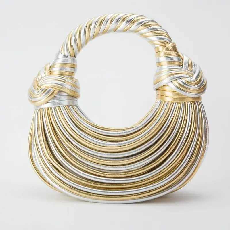 New Arrival Womens handbag new gold luxury designer brand hand-painted noodle bag rope tie rod homeless silver evening clutch fashion T250312