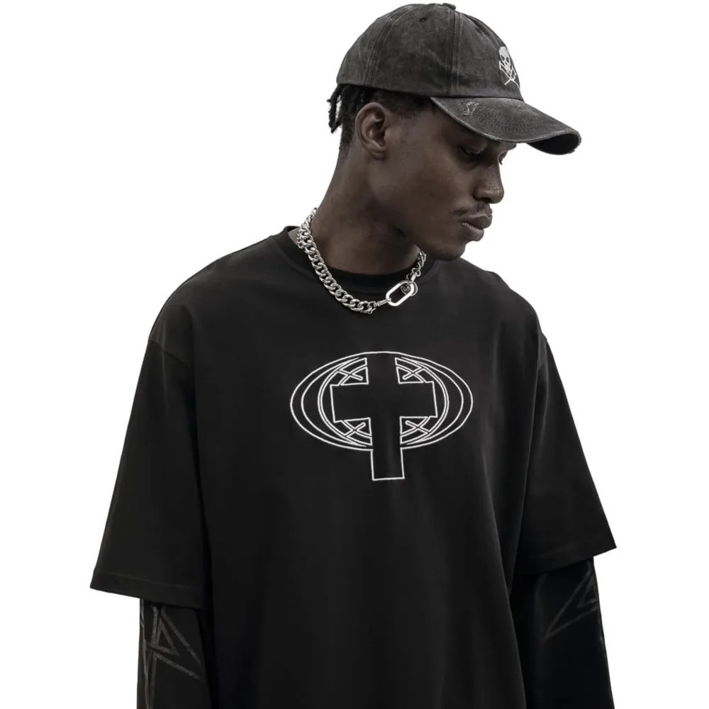 Harajuku oversized street mens T-shirt SC graphic printing hip-hop aesthetic clothing two long sleeved tops Gothic Y2k 250217