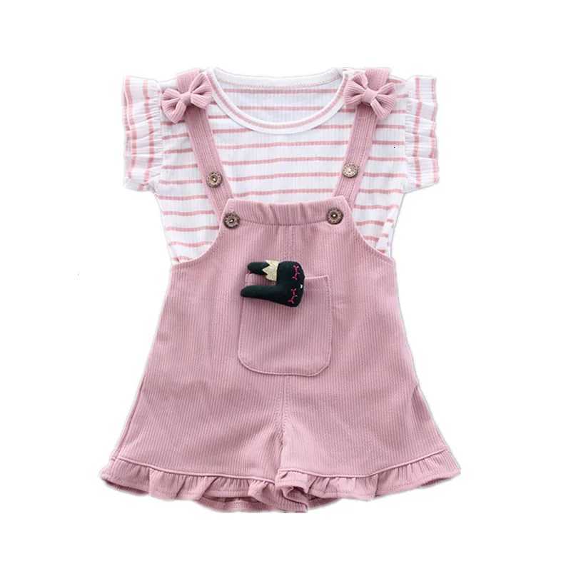 Summer Children Clothing Baby Cute Girls Casual T-Shirts Bib Shorts 2Pcs/Set Toddler Fashion Cotton Infant Clothes Suit W250218
