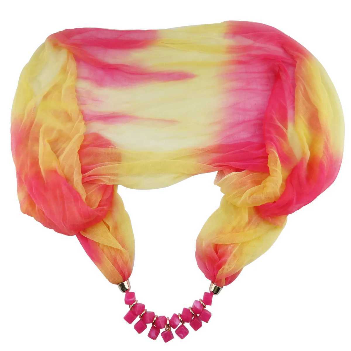 Fashion La Gradient Color Silk Scarf Ring Simple Bead Pendant Necklace Ring Scarf Multi-style La Muslim Head Scarve Hijabs W250218