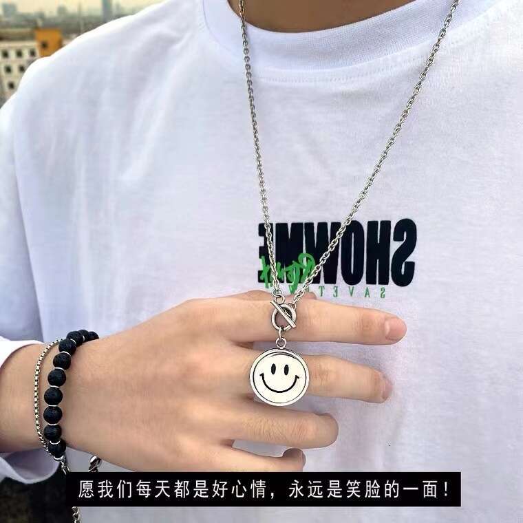 Rotating Smig Face Necklace Hip Hop Pendant Flipped Expression Artistic Men and Women Trendy Mood New Sweater Chain