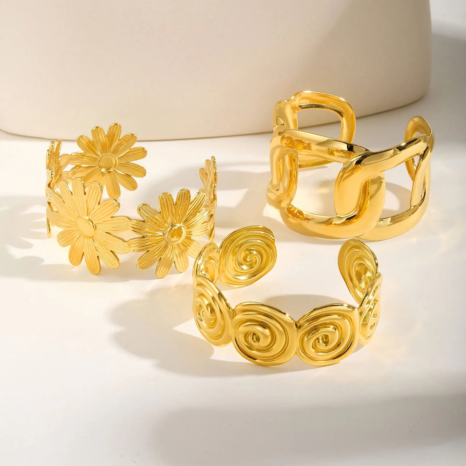 Vnox Stainless Steel Chunky BanglesLittle DaisySpiricle n Charm Link Bracelet Cuff BangleFashion Jewelry For Women Girls 250213