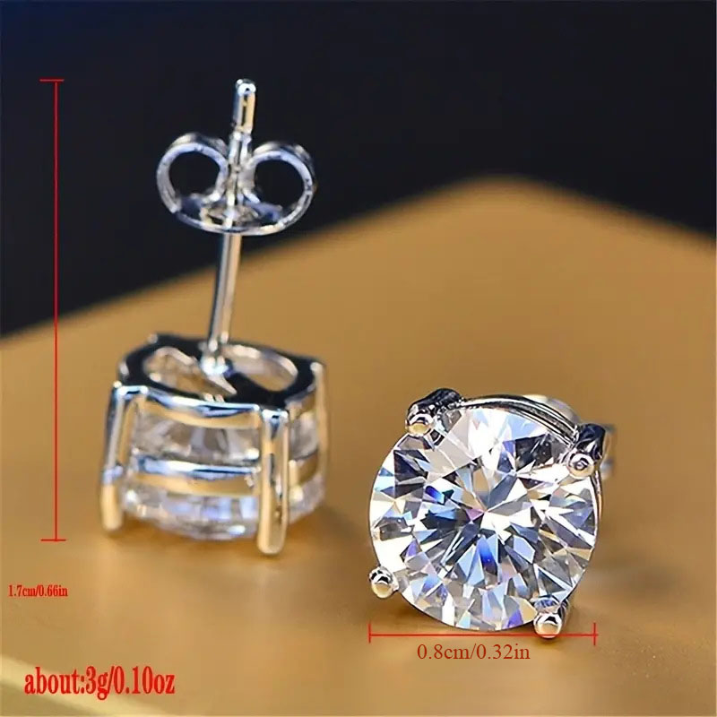 Copper 4 Prong Zirconia Ear Studs Earrings for Men Women 18K White Gold Silver Crystal 4-Claw Earrings Trendy Design Diamond Earrings Hypoallergenic E