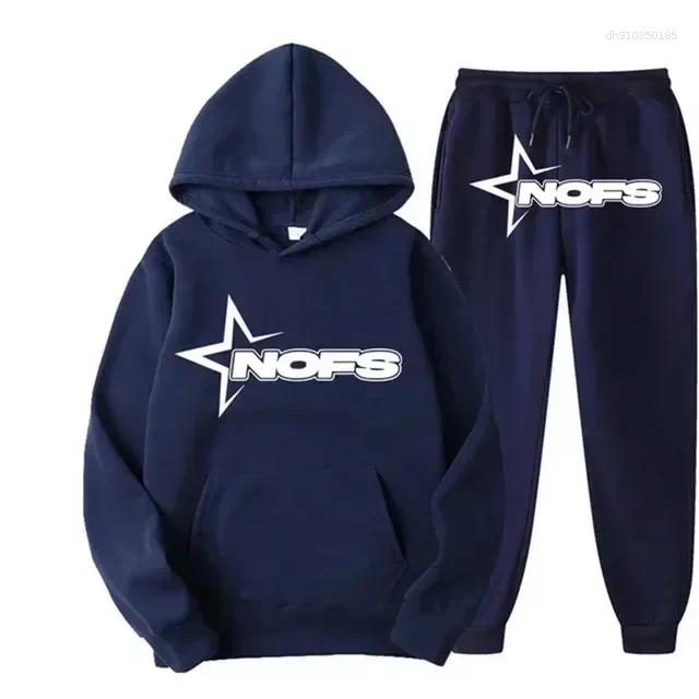 Men's Tracksuits Trendy Kangaroo Pocket Hoodie And Sweatpants 2 Piece Set For Man Casual Letter Printed Outfits 2025 Elastic Waist Pants