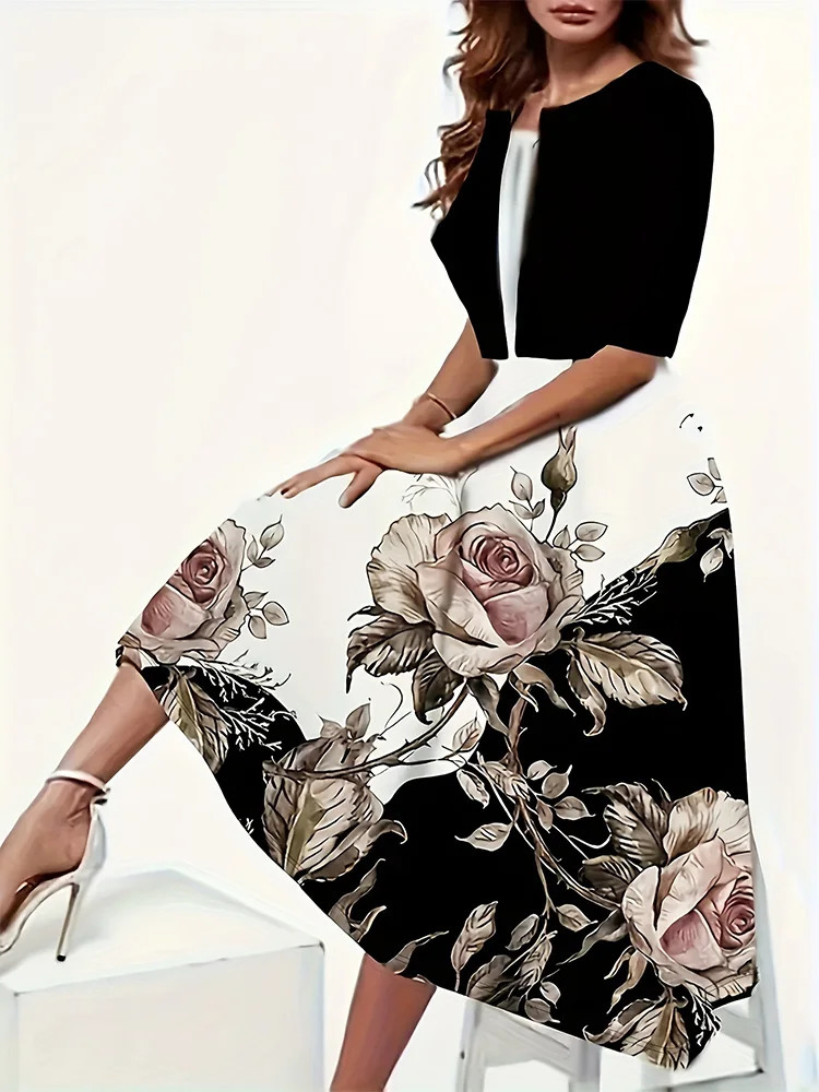 Lady Elegant Maxi Dress Short Sleeve Coat Tank Sleeveless Slim Set Fashion Women plus size Clothing 2Pieces Suit 250214