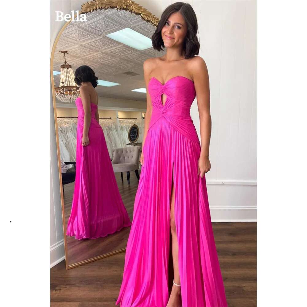 Strapless Bella Chiffon Prom Dresses Mermaid Homecoming Dress Elegant Sleeveless Customized Side Split Vestidos De Fiesta