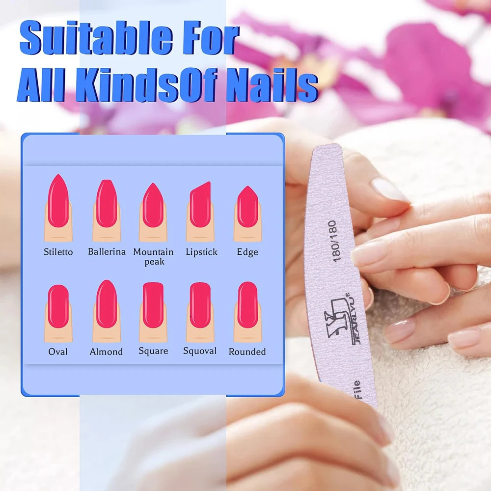 25/50 Pcs/Lot Half Moon Pringting Nail File Product Washable Acrylic Nail Files Tools Grit 80/100/150/180/240 For Nails Shop/DIY 250214