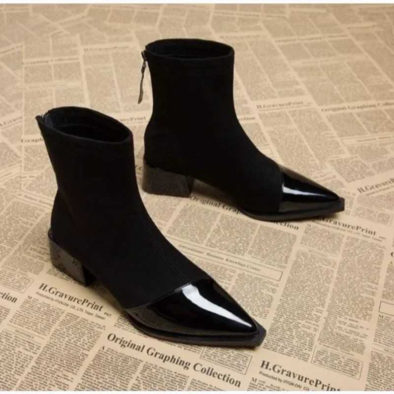 High Heels Ankle Boots Women Chunky Suede Pointed Toe Shoes Winter 2024 Trend New Elegant PumpsXJ250217