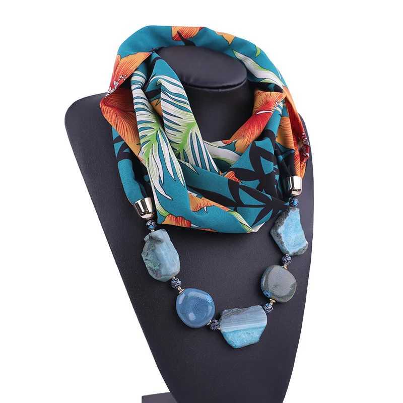 Printed chiffon scarf statement necklace pendant scarf womens bohemian necklace collar Foulard womens accessories headscarf W250218