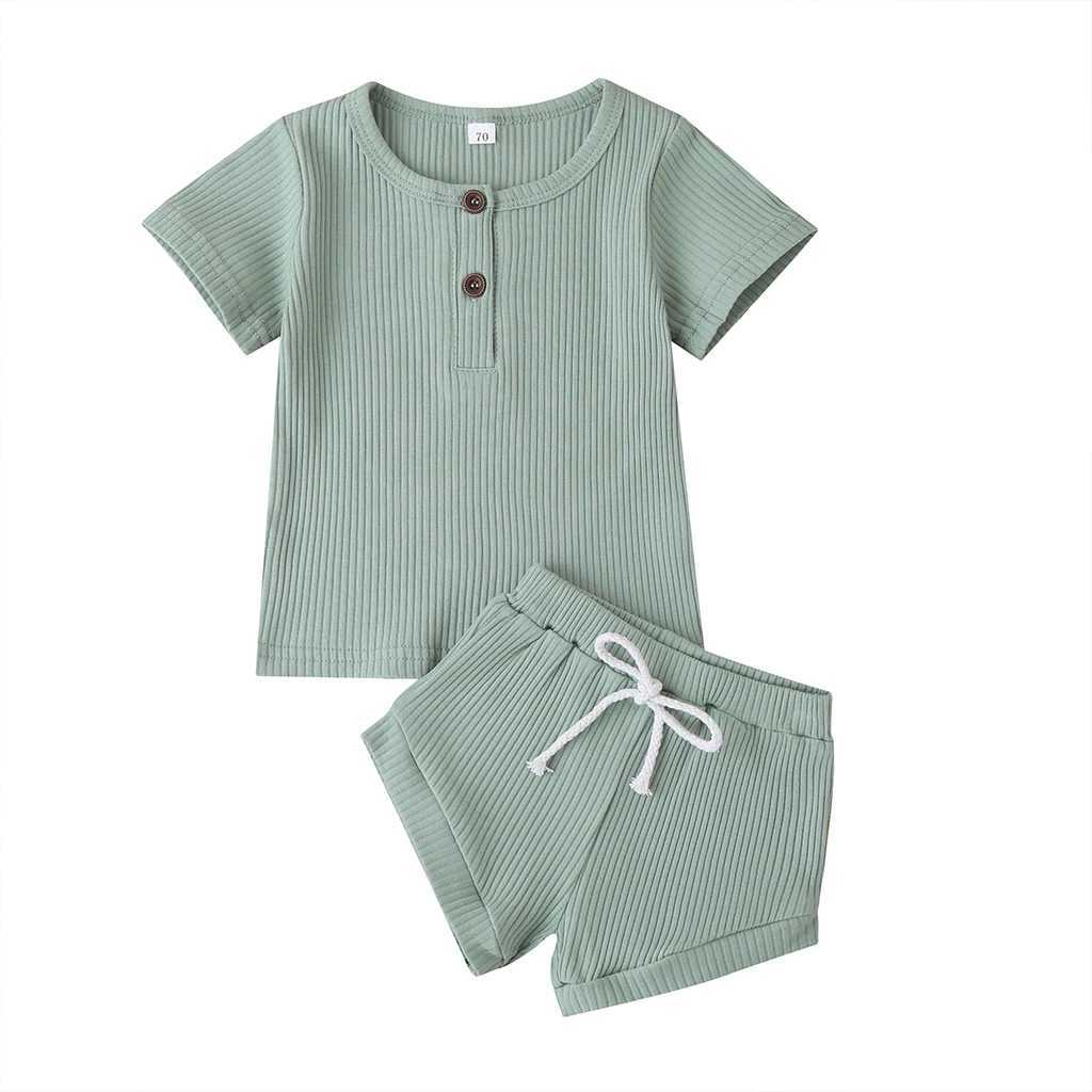 Toddler Boys Girls Summer Knitwear Set Short Sleeve T-Shirt and Solid Color Shorts Infant Outfits for Baby W250218