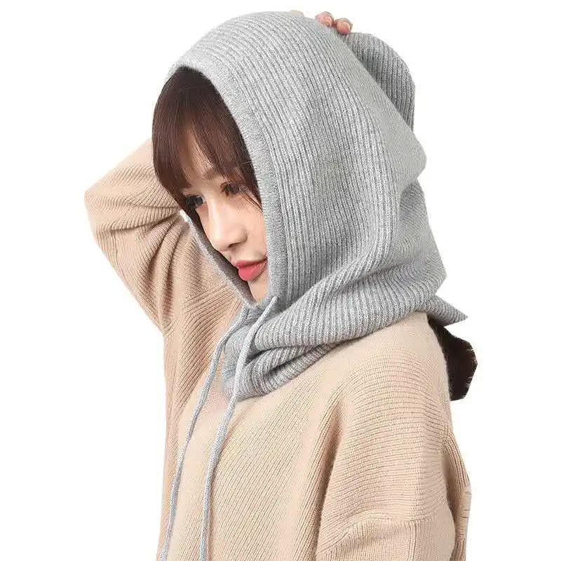 Women Winter Beanie Hat Cashmere Female Knitted Hooded Scarf Balaclava for Women Windproof Warm Wool Cap250214
