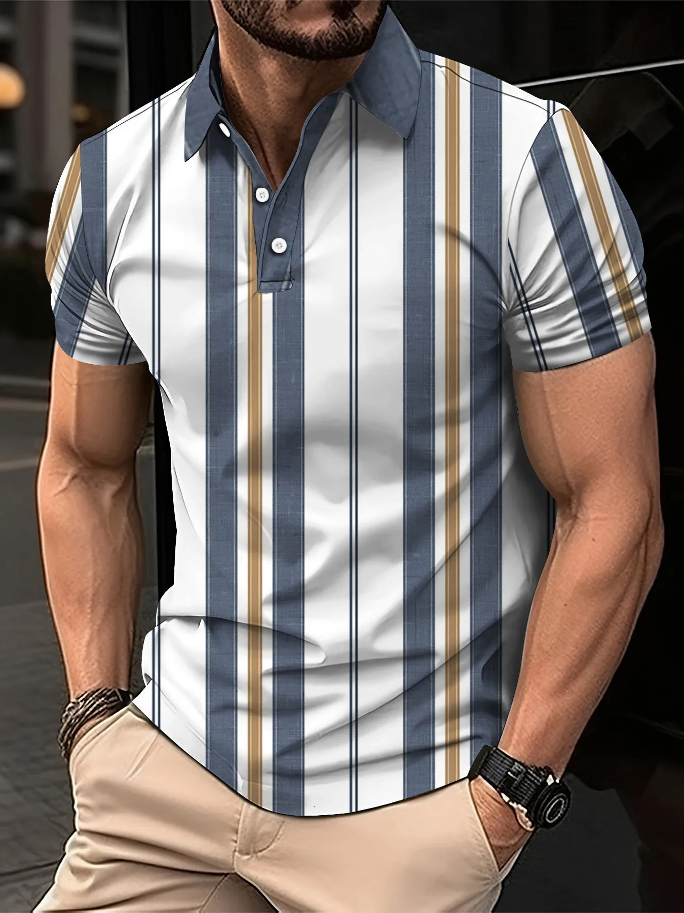 Summer selling mens colorful striped polo shirt Tshirt casual and comfortable street style clothing toplevel 250213