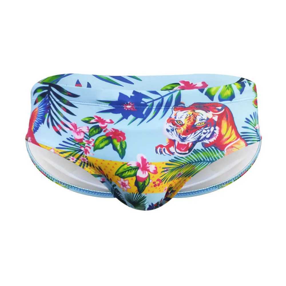 Blue Jungle Series Tiger Print Trend Fashion Swimsuit Beach Briefs Mens M250218