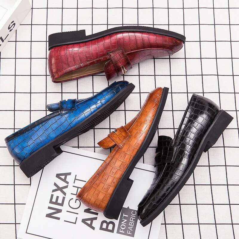 men leather original Italian Classic Blue penny loafer shoes Red Dress Wedding Shoes Men Formal Flats big size 38 48