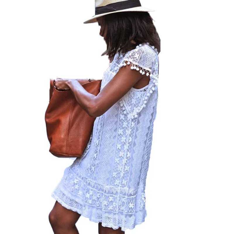 Basic Casual Dresses Summer White Women Dress 2024 Casual Slveless Beach Short Dress Female Sexy Tassel Mini Lace Dress Womens Knitted Dresses H25217