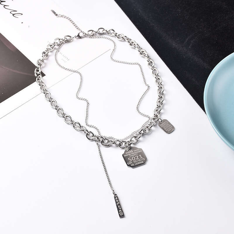 Ins Personalized Titanium Steel Trendy Brand Necklace, Men's and Women's Hip Hop Letter Pendant, Fashion Short Style, Double Layer Stacked N