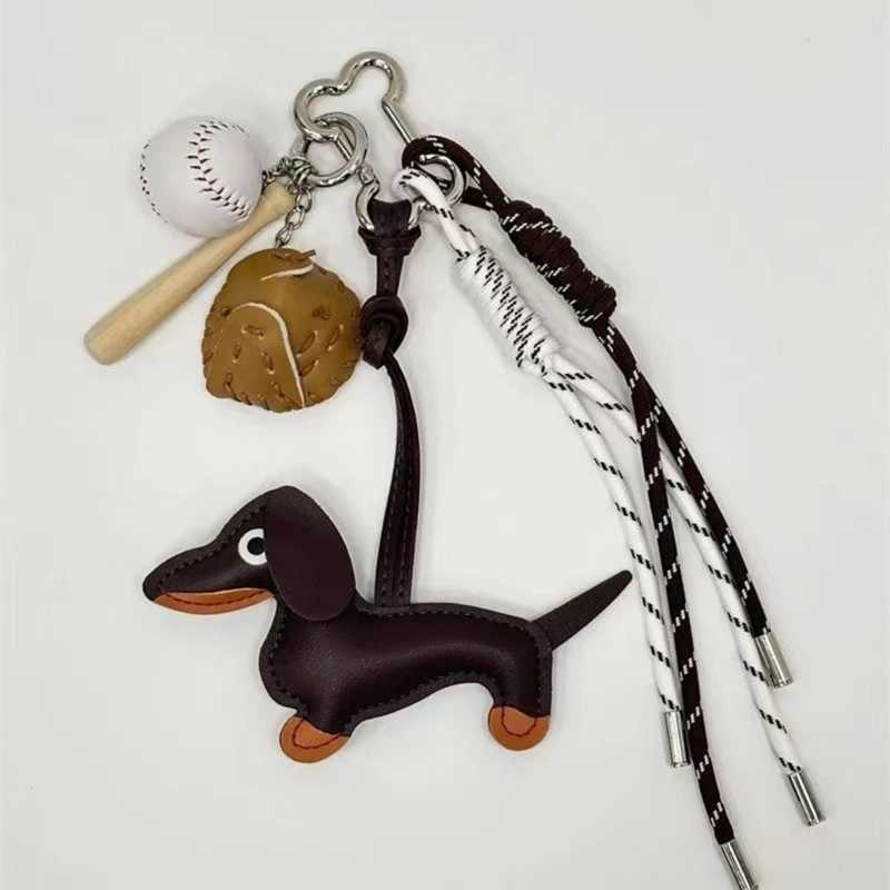Keychains Lanyards Vintage Dachshund Dog Keychain with Nylon Braided Rope PU Materials Elkegant Charm for Bag and Keys Decoration Daily Use H250217