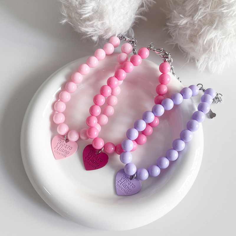 Candy Color Fashion Dog Pearl Necklace with Heart Shaped Small Decoration,Beautiful Cat Dog Necklace for Christmas, Valentine's Day, Party, Adjus