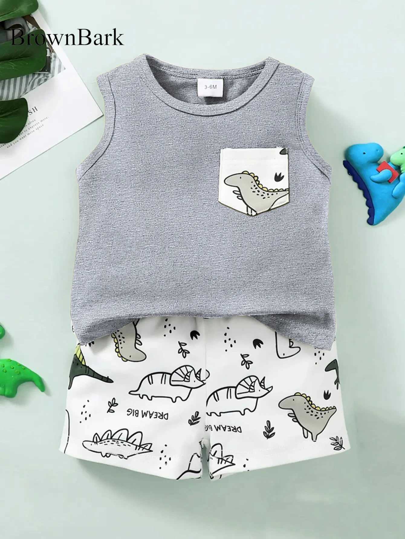 Summer Cool 0-2 Years Old Boys Dinosaur Prints Sleeveless Casual Two-Piece Suit W250218