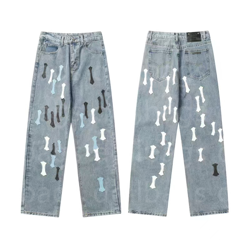 Designer Mens Cross Embroidery Pants Denim Jeans Distressed Ripped Biker Jean Slim Fit Motorcycle For Men Womens High Street Hip Hop