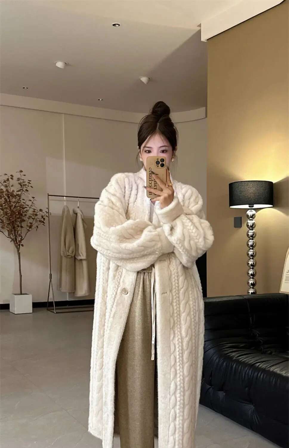 Artificial Fur Long Autumn And Winter 2024 New Fur Mink Plush Twist Coat Long One-Piece Cardigan Women