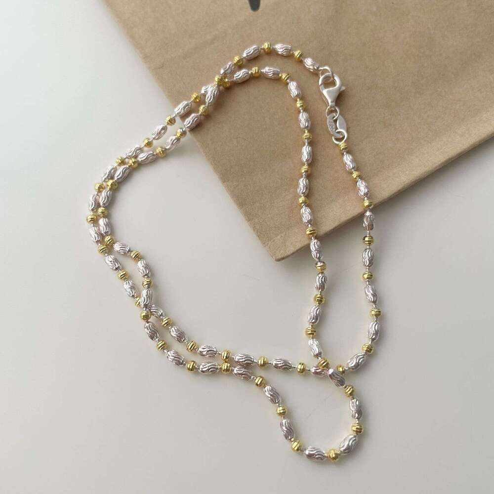 Tiqi Korean version niche S pure sier olive necklace women's collarbone minimalist contrasting car wer bead plain chain