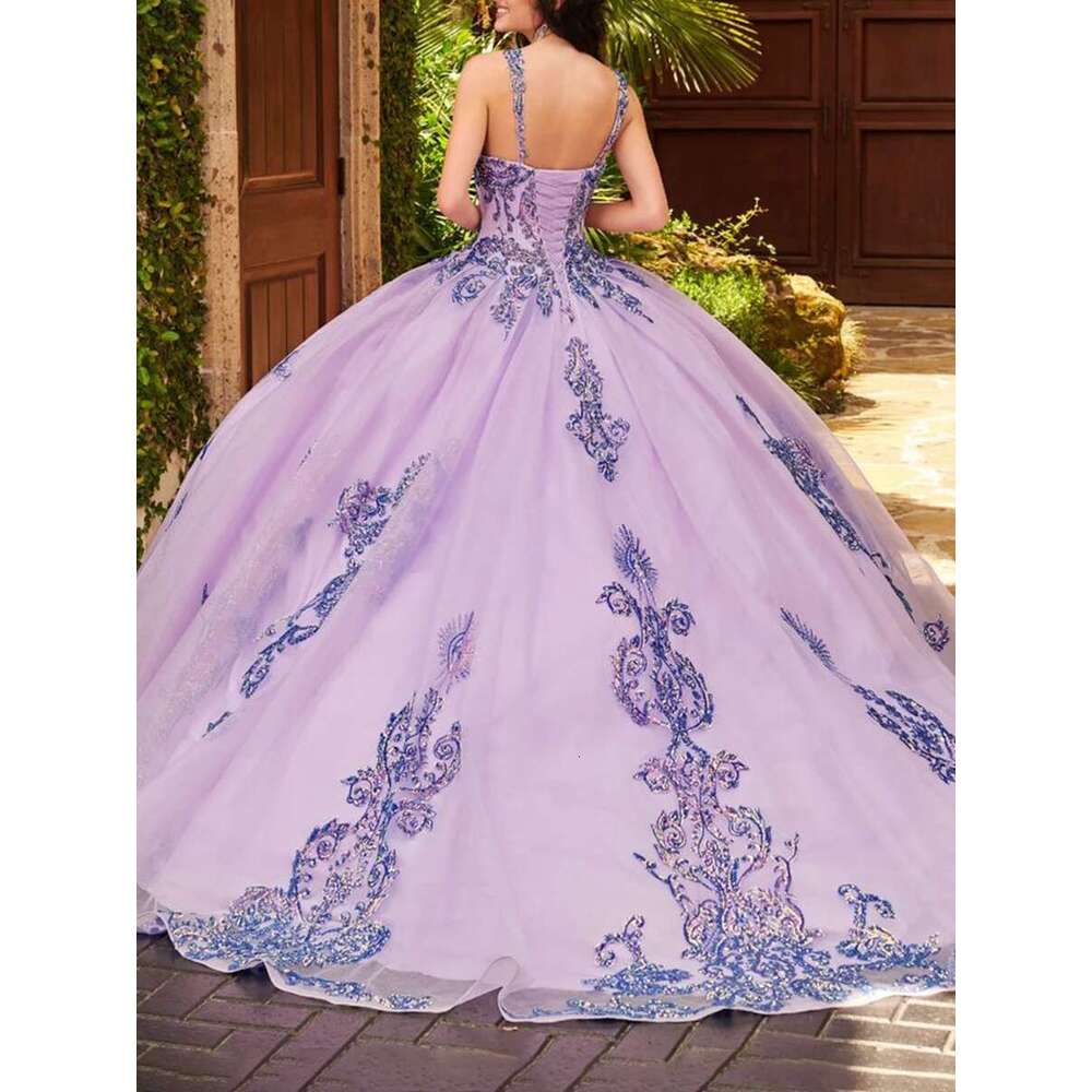 Quinceanera Shiny Dresses Beading Party Elegant Court Trian Evening Prom Dress For Women Birthday Tulle Applique Ball Gown