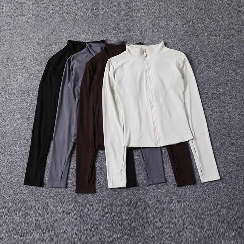 Active Shirts Tees New fashion slim fit womens jacket long Sleve gym breathable exercise top quick drying sports jacket full zipper H25218