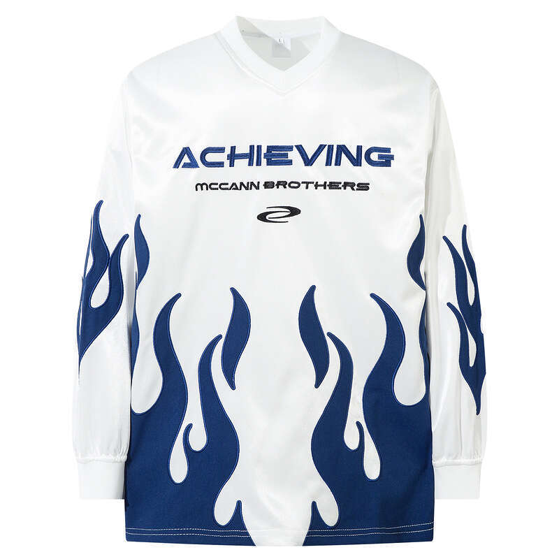 Heavy Industry Flame Embroidered Patchwork Glossy Bright Satin American Sports Football Personalized Unisex T-shirt