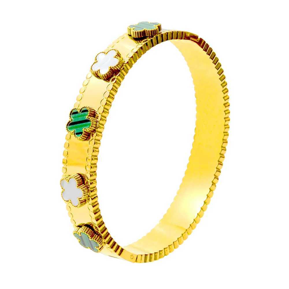 Bangle Classic Stainless Steel Black Green White Flower Bracelet Womens Metal Rust Resistant Wrist Jewelry Gift Party H250217