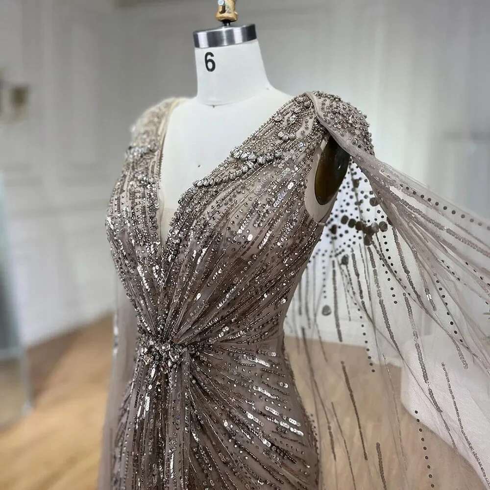 Mermaid Turquoise Evening Dresses Gowns With Beaded Cape Sleeves Design Customize Party dresses