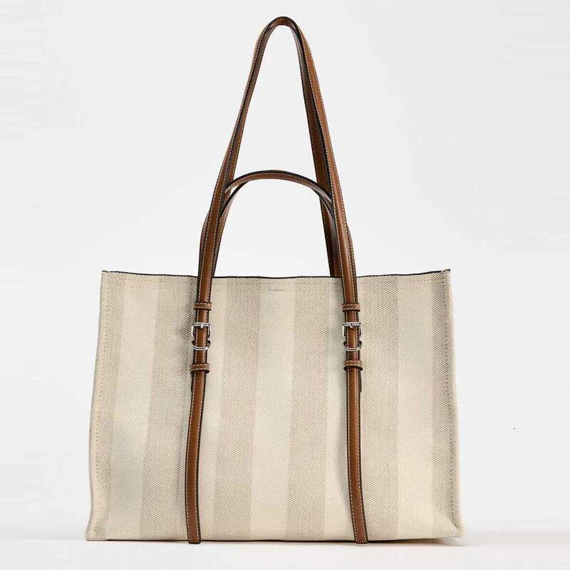 Stripe Printing Tote Bags For Women Designer Handbags Purses 2024 New In Casual Canvas Large Capacity Commuting Shoulder