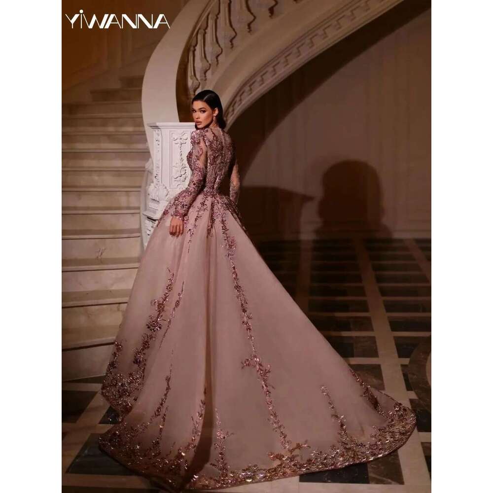 Train Detachable Tail Rhies Prom Shiny Sequins Beads Evening Dress Customized Robe De Mari E