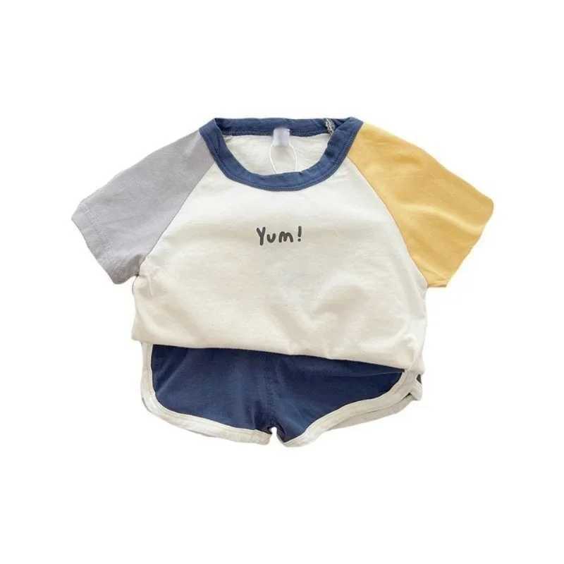 Sport Short Sleeve Outfits Kids Fashion Trendy Two Pieces Sets Color Matching T-shirts+Shorts Boys Baby Summer Clothing W250218