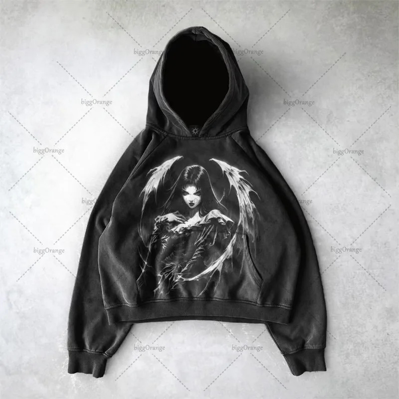 Gothic Punk Style Retro Harajuku Y2K Clothing American Hiphop Street Anime Print Hoodie Men Trendy Casual Oversized Sweatshirt 250214