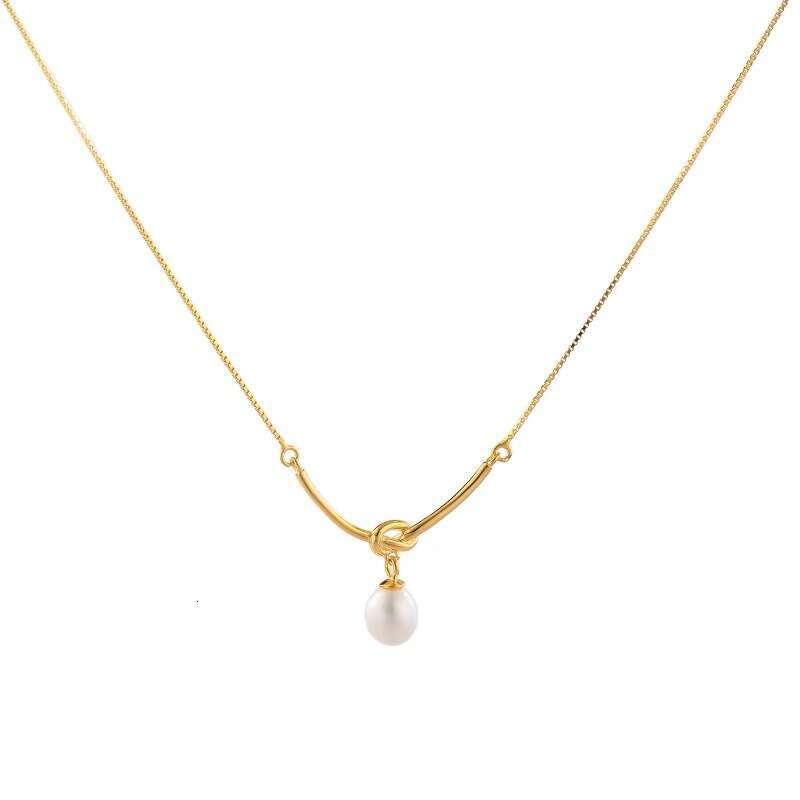 Tiqi S pure sier box single freshwater pearl knot necklace, women's high-end feeg, collarbone chain, niche design