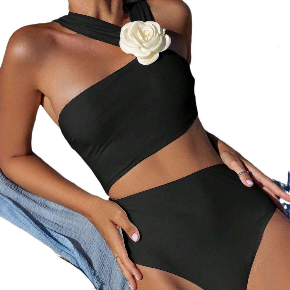 2025 Hot Selling One-piece Bikini Sloping Shoulder 3D Three-dimensional White Floral Swimsuit for Women Luxury Swimsuit Beach Wear Thong Bikinis New A