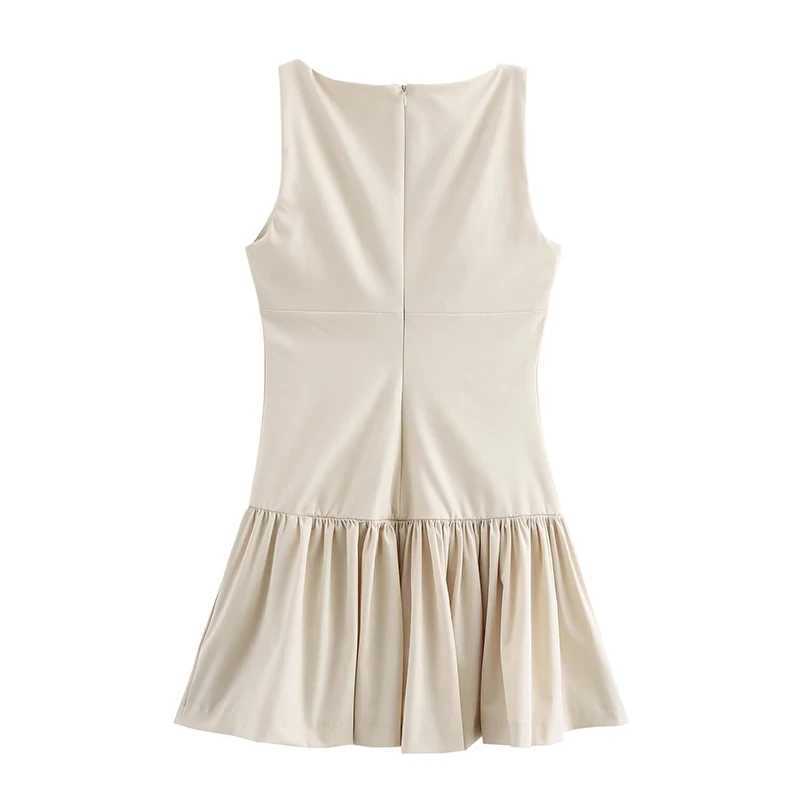 Basic Casual Dresses Willshela Women Fashion With Bow Solid Back Zipper Mini Dress Vintage O-Neck Slveless Female Chic Lady Dresses H25217